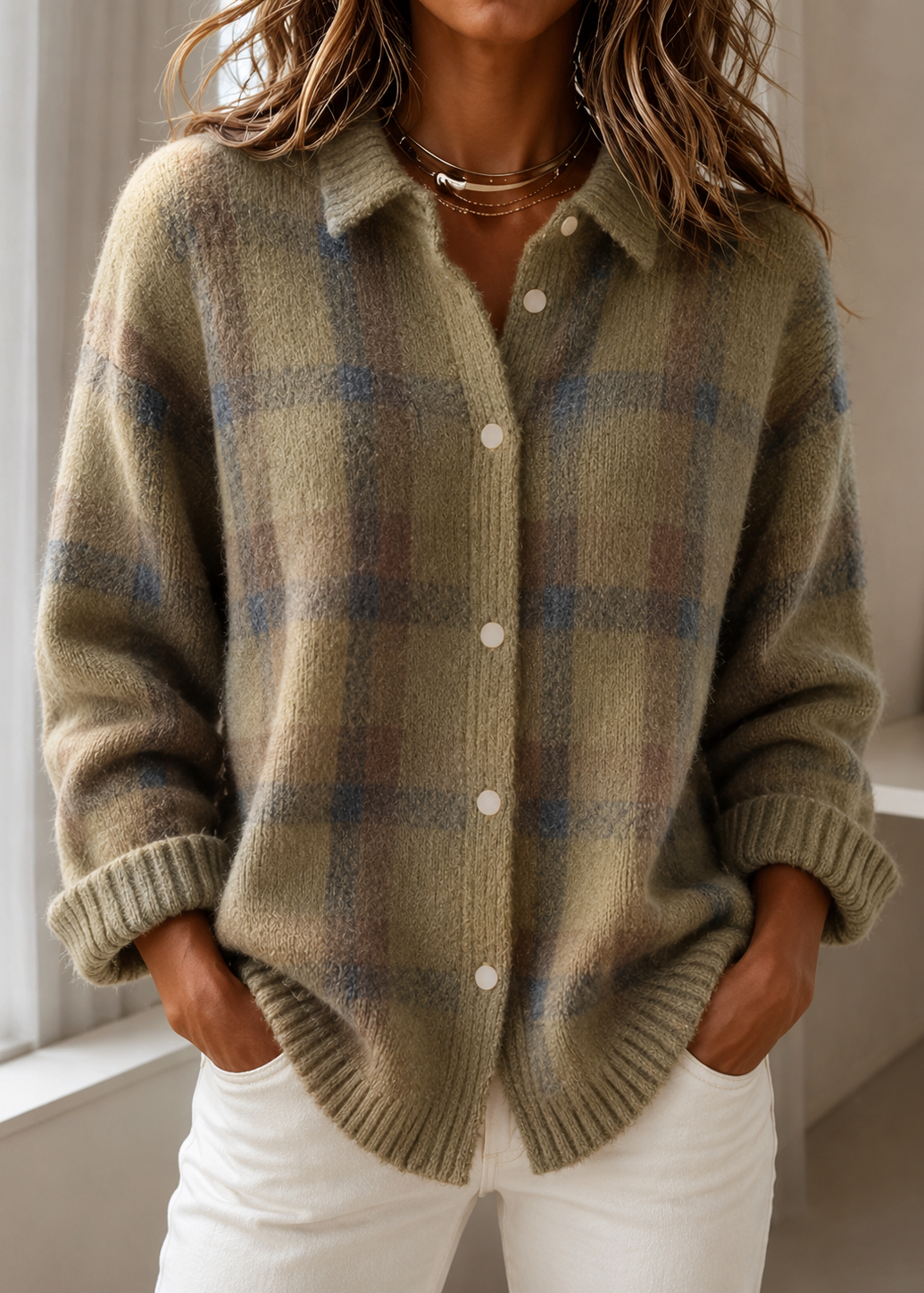 DANA | Plaid knit cardigan - Green