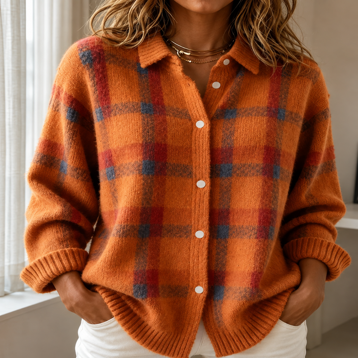 DANA | Plaid knit cardigan - Orange