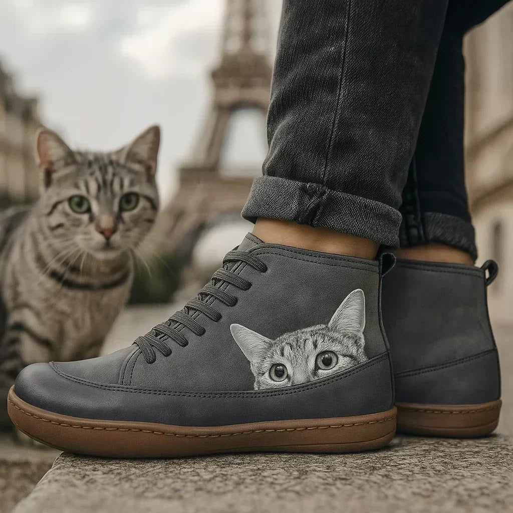 Mirabelle – Orthopedic Ankle Boots with Cat Motif