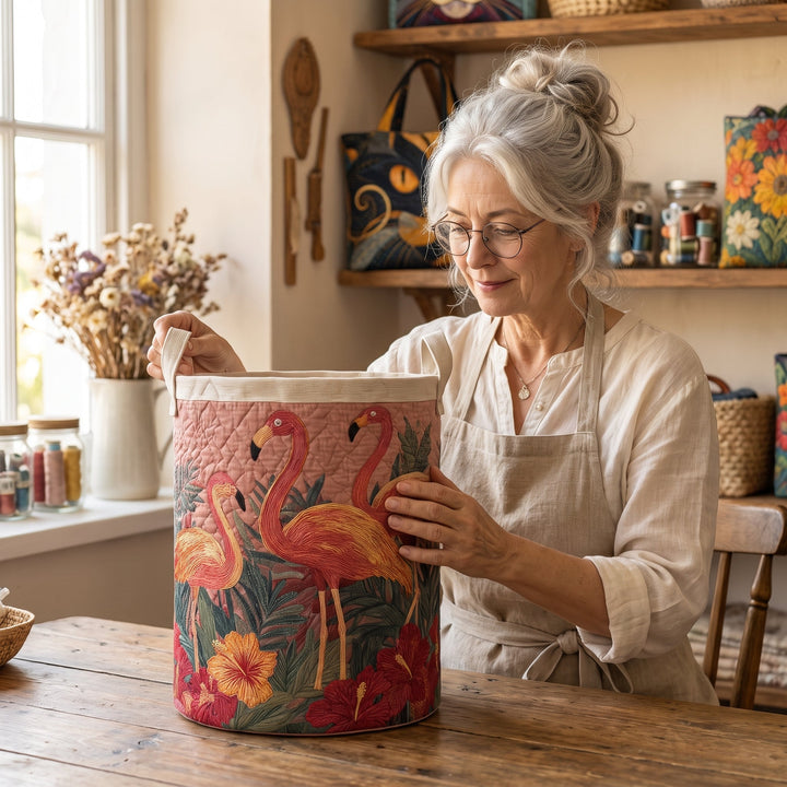 Flamingos in the Sun | Hand-Quilted Laundry Basket