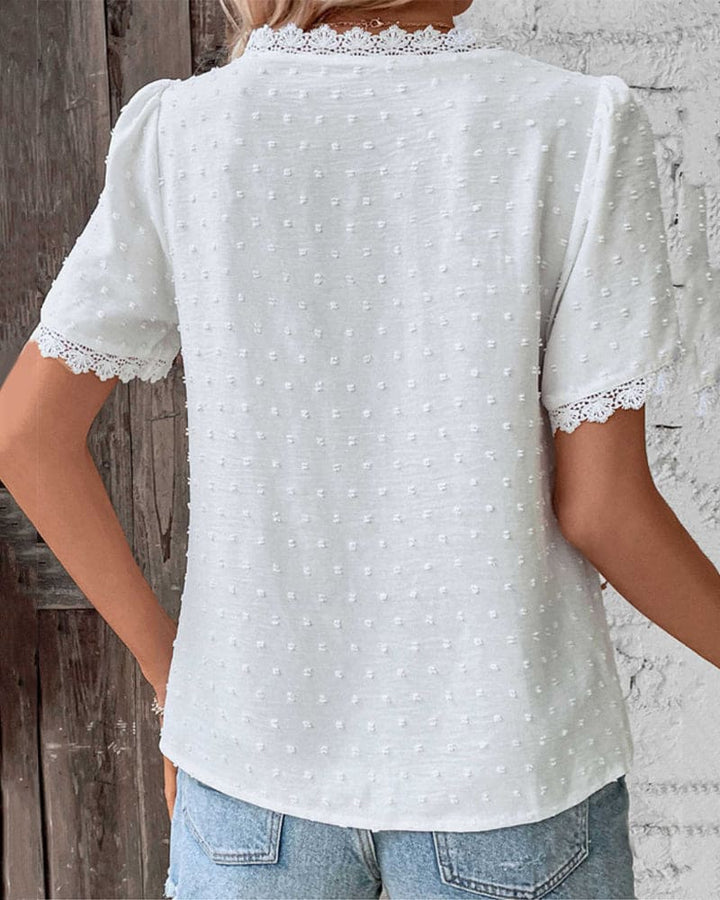 Eloise | White Lace Trim V-Neck Blouse