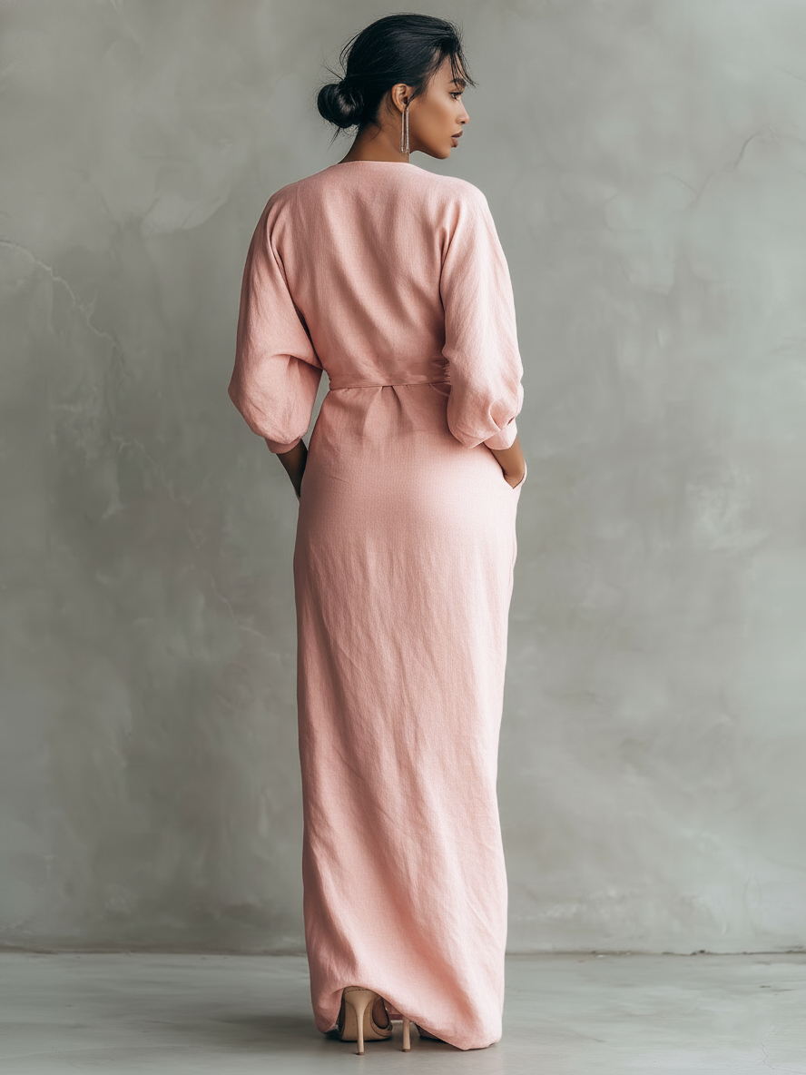 Kate | Women's Minimalist V-neck Linen Blend Maxi Dress