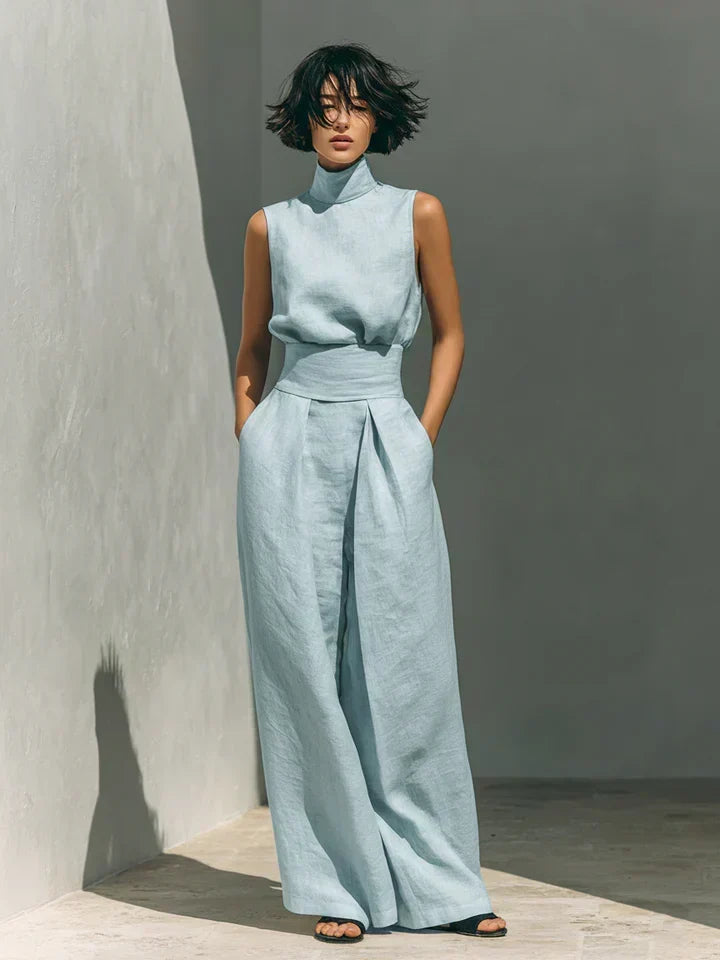 Flor™ | Minimalist set of tank top and wide-leg pants in cotton and linen for women