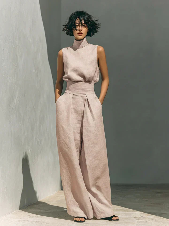 Flor™ | Minimalist set of tank top and wide-leg pants in cotton and linen for women