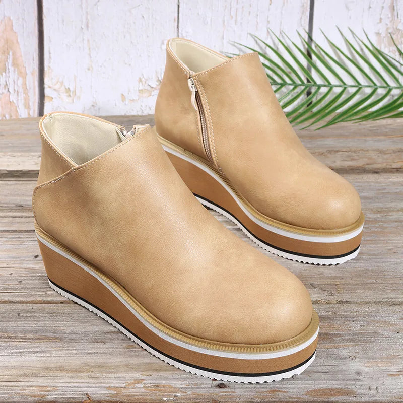 Coralie – Wedge Ankle Boots with Side Zip
