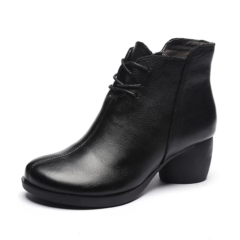 Séverine – Retro Leather Ankle Boots with Block Heel