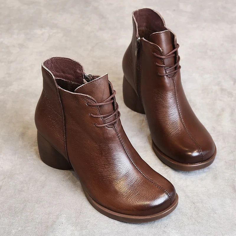 Séverine – Retro Leather Ankle Boots with Block Heel
