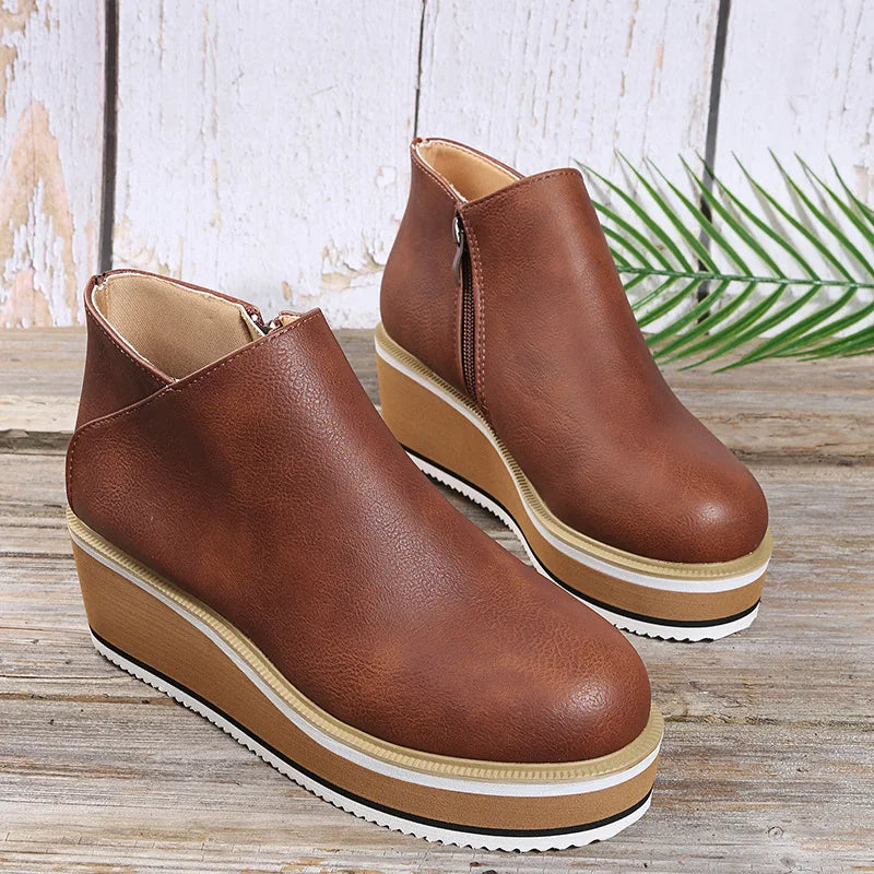 Coralie – Wedge Ankle Boots with Side Zip