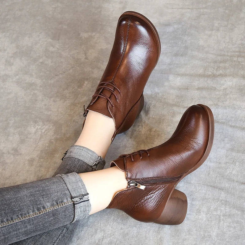 Séverine – Retro Leather Ankle Boots with Block Heel