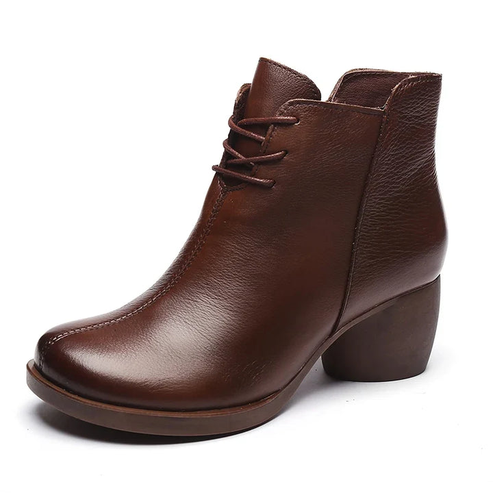 Séverine – Retro Leather Ankle Boots with Block Heel