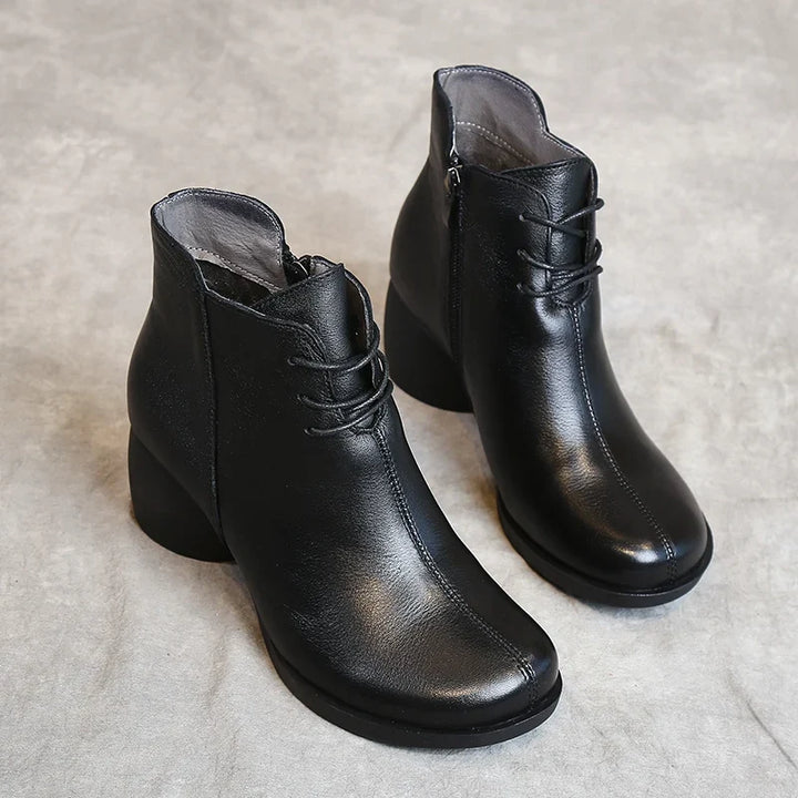 Séverine – Retro Leather Ankle Boots with Block Heel