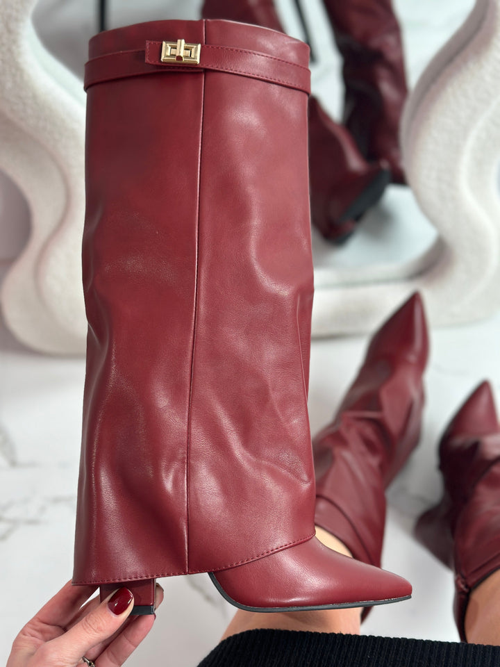 Éloïse – Burgundy Leather Knee-High Boots with Buckle