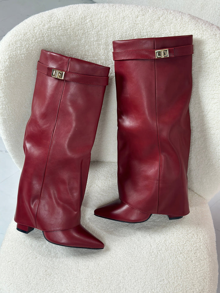 Éloïse – Burgundy Leather Knee-High Boots with Buckle