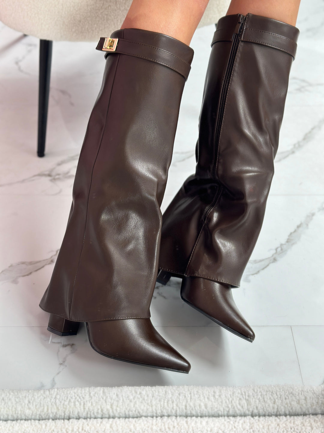 Vivienne – Leather Knee-High Boots with Buckle