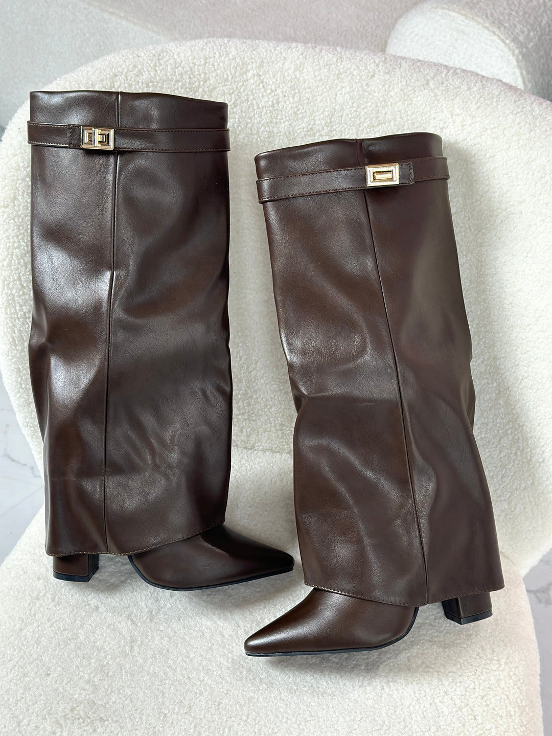 Vivienne – Leather Knee-High Boots with Buckle