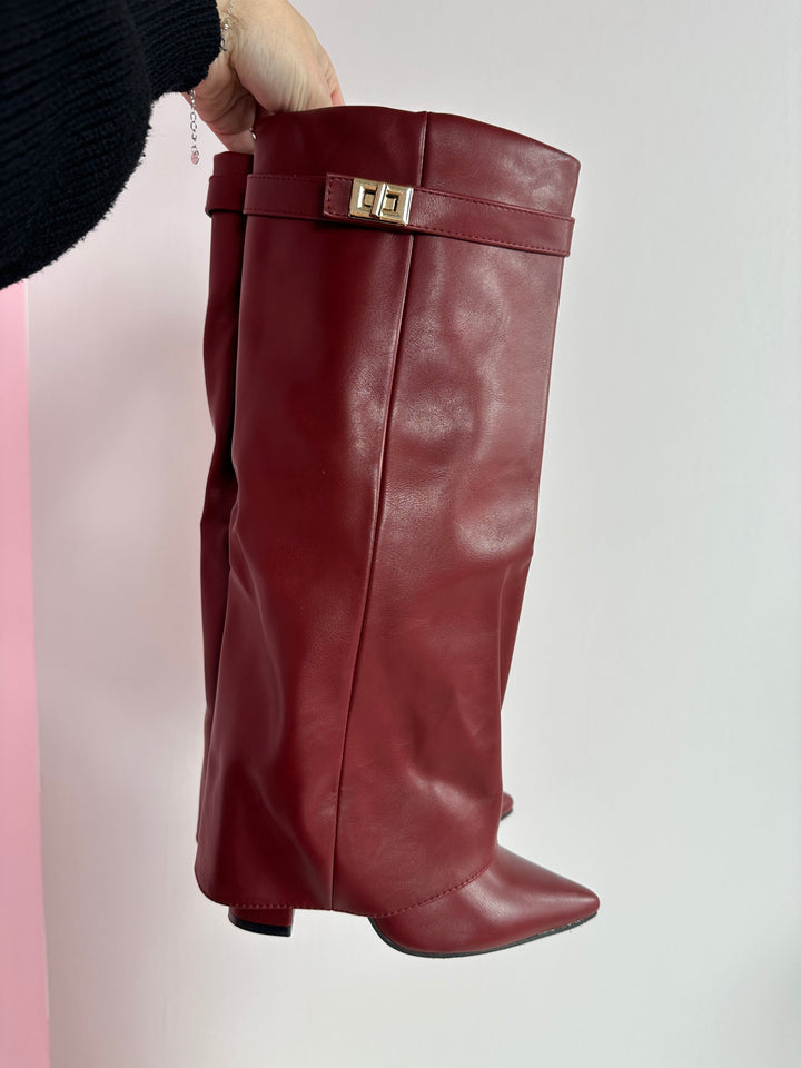Éloïse – Burgundy Leather Knee-High Boots with Buckle