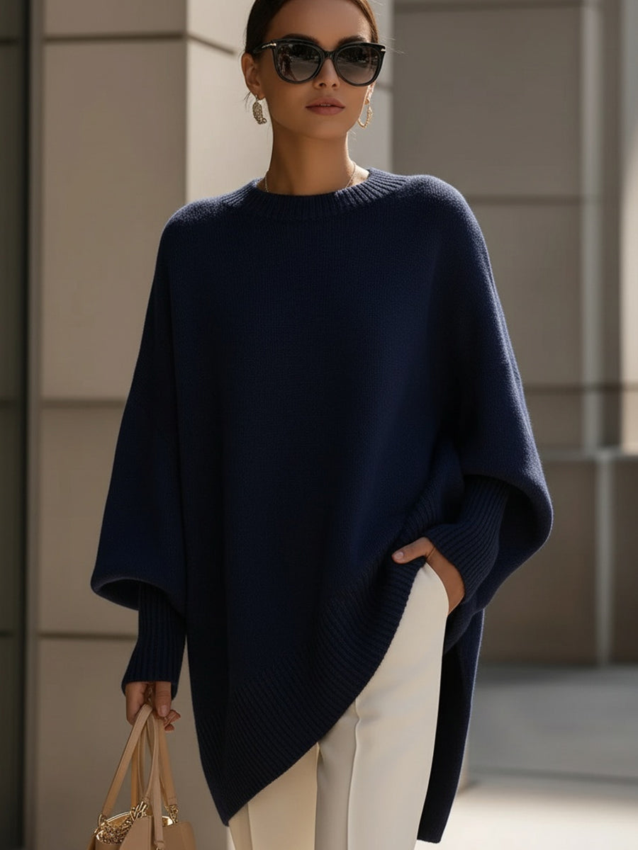 ISABELLA | Oversized drape knit sweater - Navy Blue