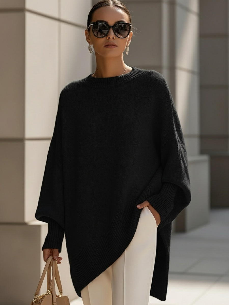 ISABELLA | Oversized drape knit sweater - Black