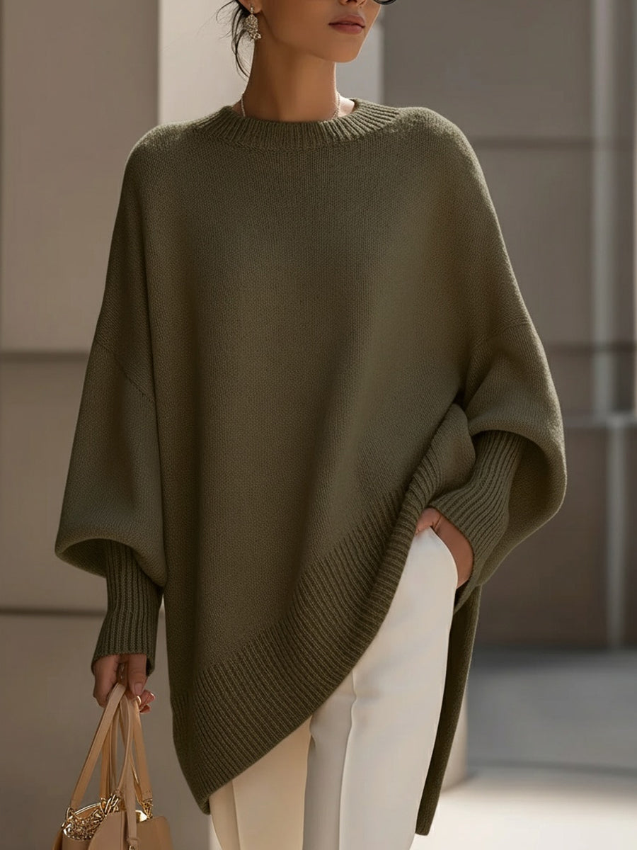 ISABELLA | Oversized drape knit sweater - Olive Green