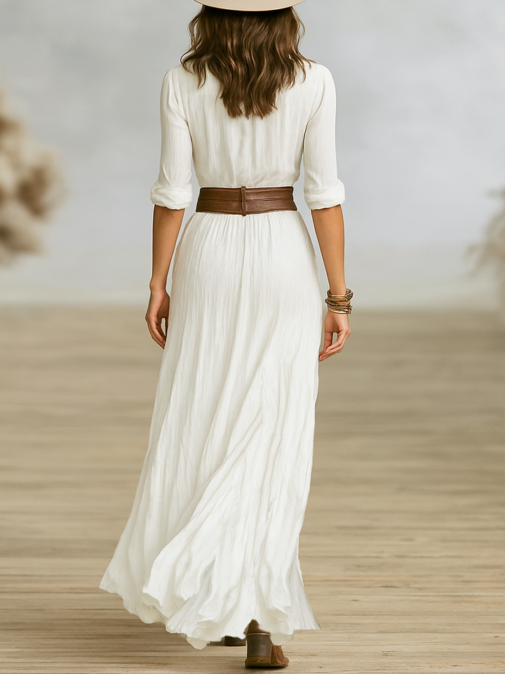 Aurora | Linen-Blend Pleated Maxi Dress