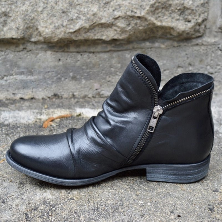 LILY | RUCHED SIDE ZIP ANKLE BOOTS