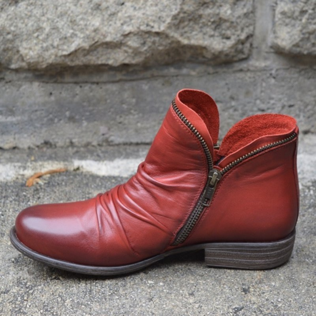 LILY | RUCHED SIDE ZIP ANKLE BOOTS