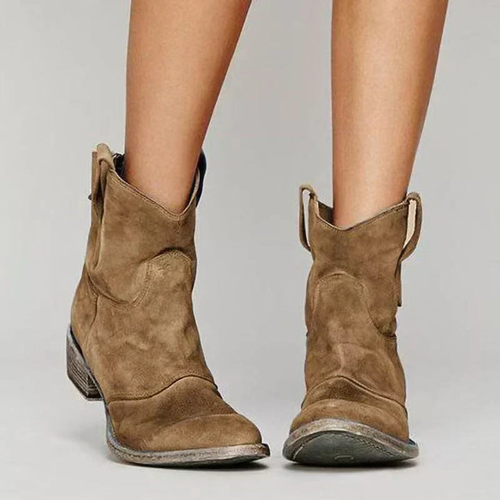 Delphine – Faux Suede Ankle Boots with Side Zip