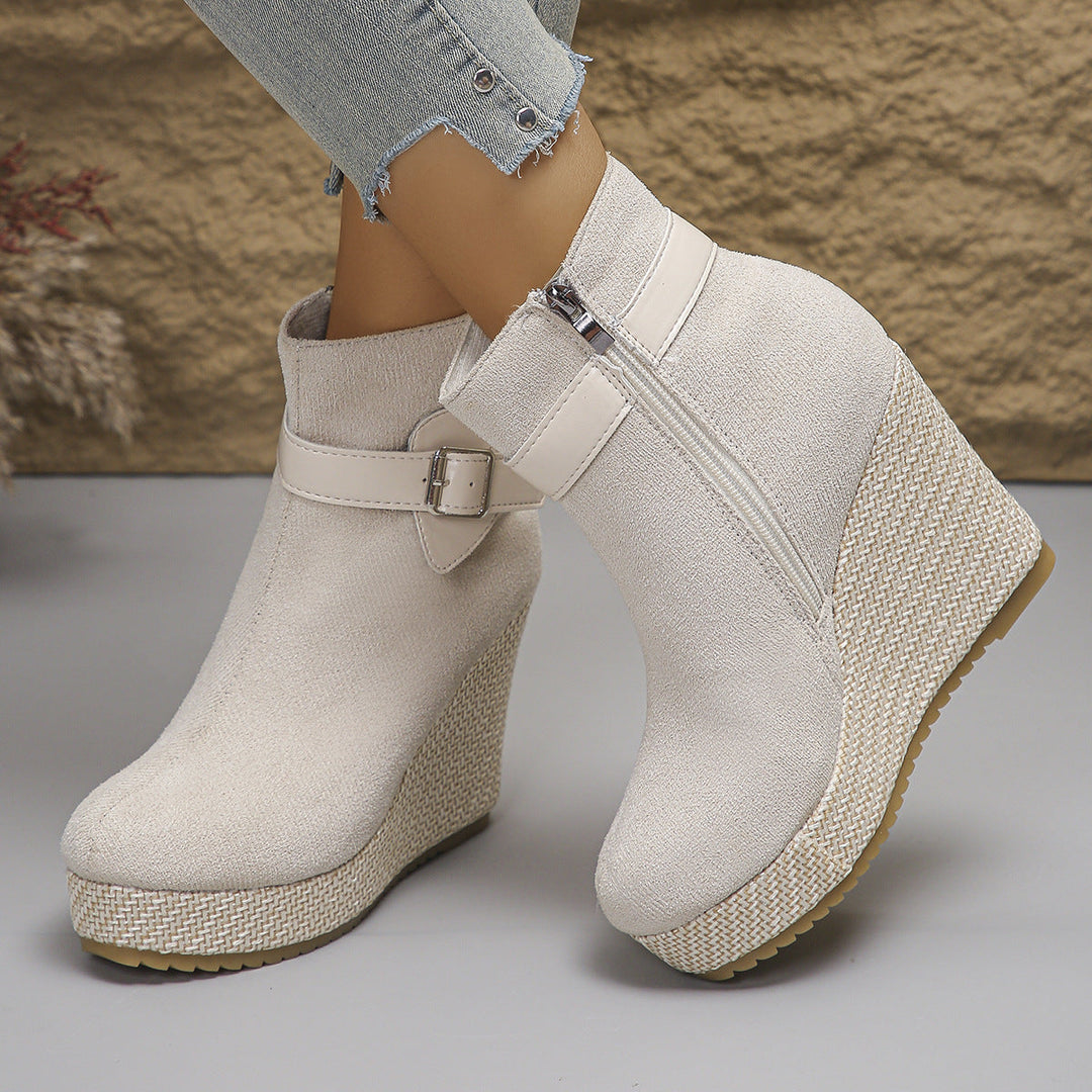 Honorine – Wedge Ankle Boots with Buckle and Side Zip