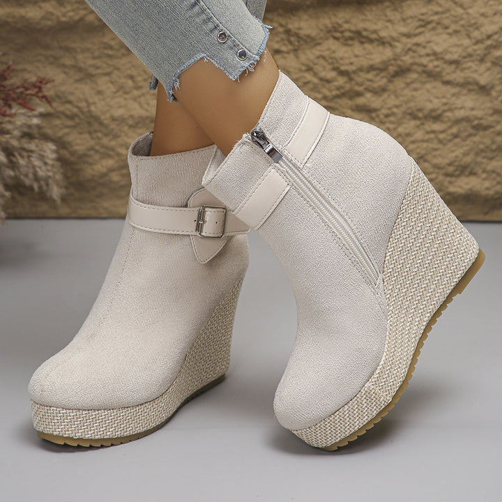 Honorine – Wedge Ankle Boots with Buckle and Side Zip