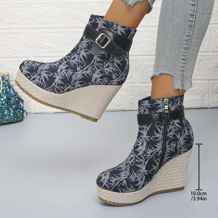 Honorine – Wedge Ankle Boots with Buckle and Side Zip