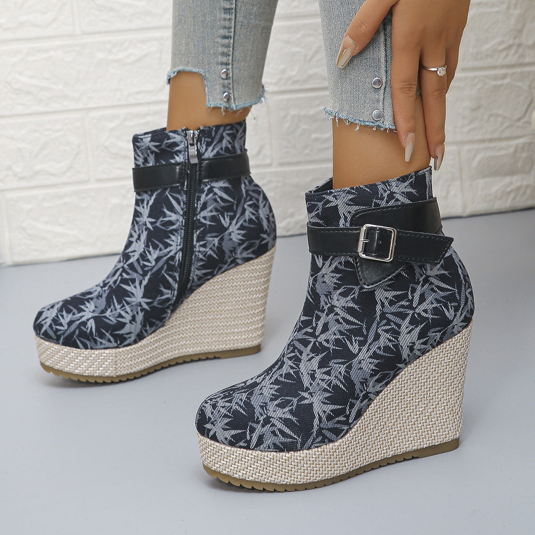 Honorine – Wedge Ankle Boots with Buckle and Side Zip