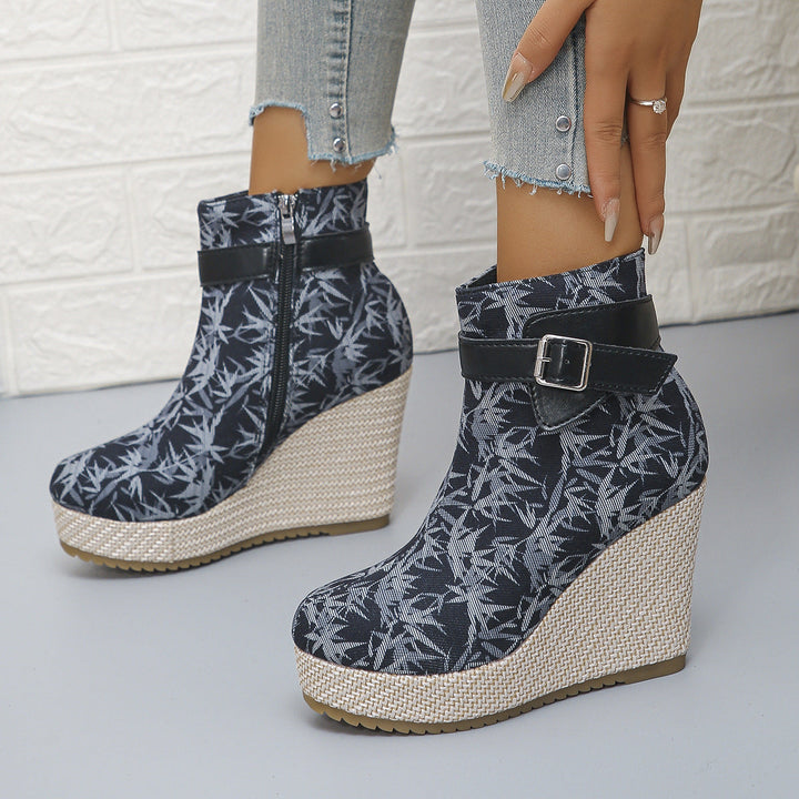 Honorine – Wedge Ankle Boots with Buckle and Side Zip
