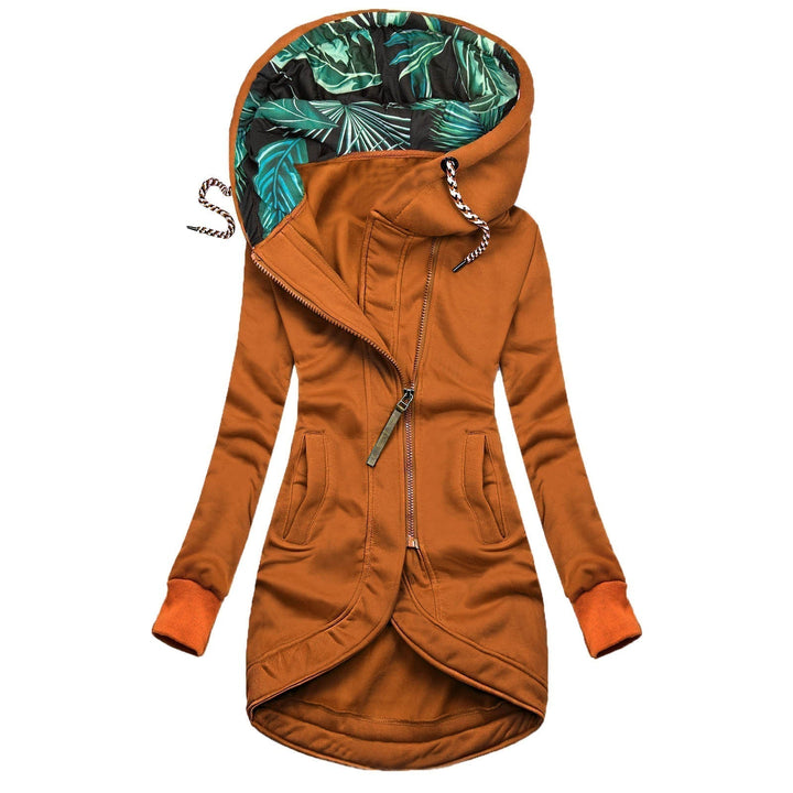 Edith – Hooded Coat with Leaf-Print Lining