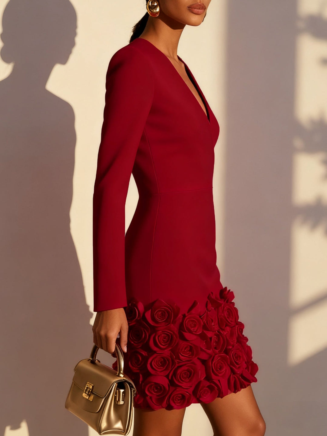 Rosalie – Fitted Dress with Embossed Floral Hem