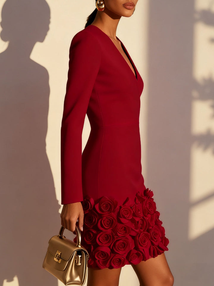 Rosalie – Fitted Dress with Embossed Floral Hem