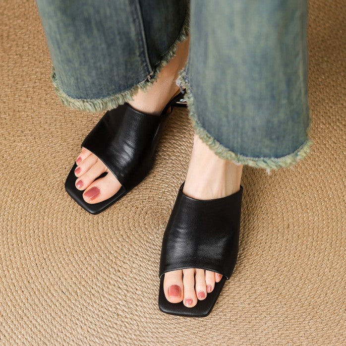 Virelle Curve Leather Mule Heels