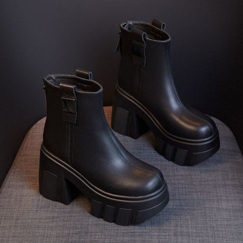 Séverine – Platform Ankle Boots with Block Heel and Back Zip