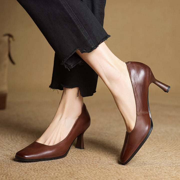 Elviera Square Leather Pumps