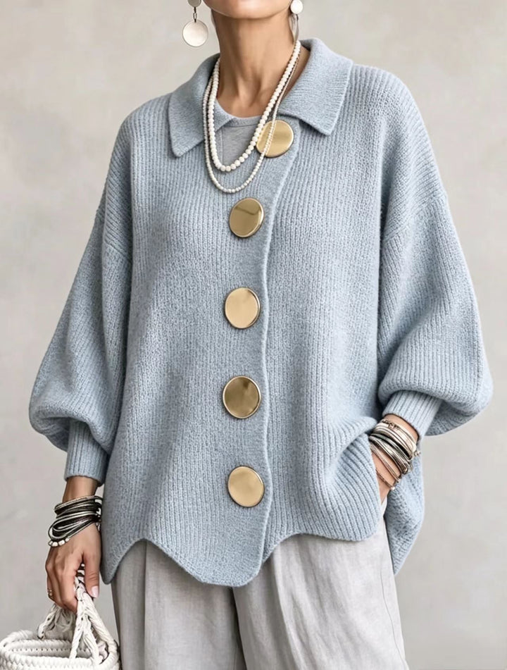 Isadora – Oversized Collared Cardigan with Large Metal Buttons