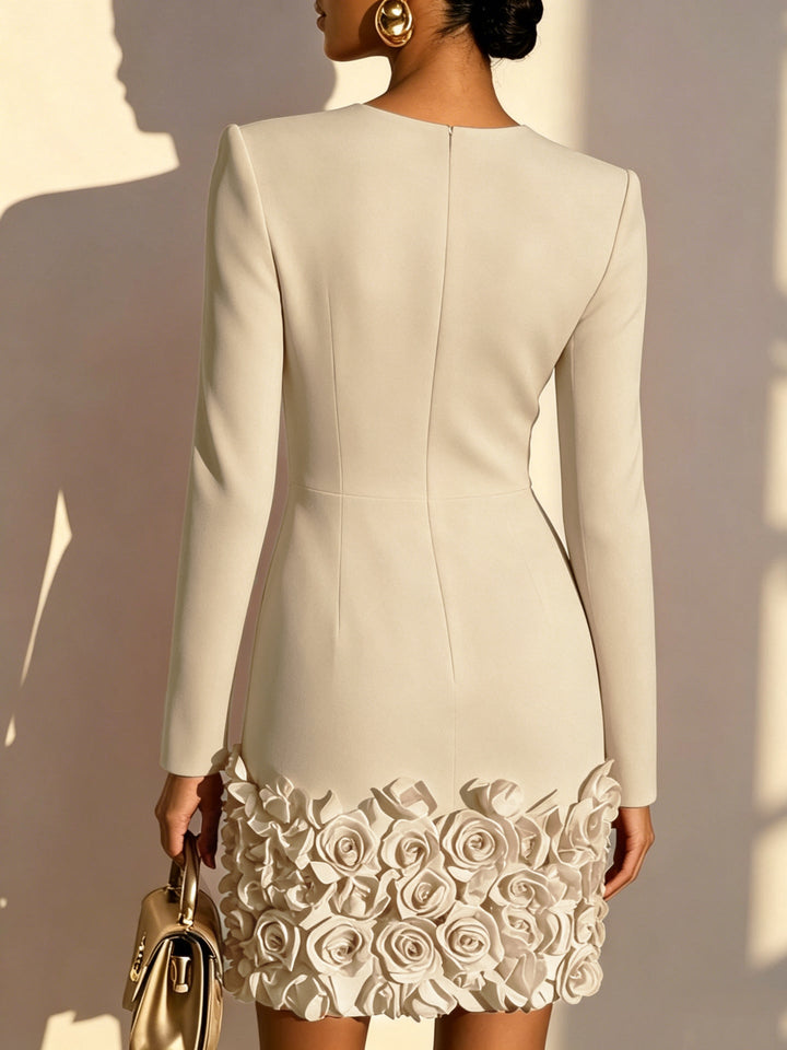 Rosalie – Fitted Dress with Embossed Floral Hem