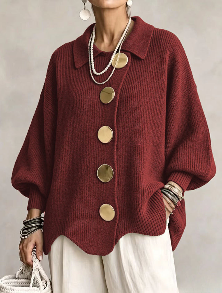 Isadora – Oversized Collared Cardigan with Large Metal Buttons