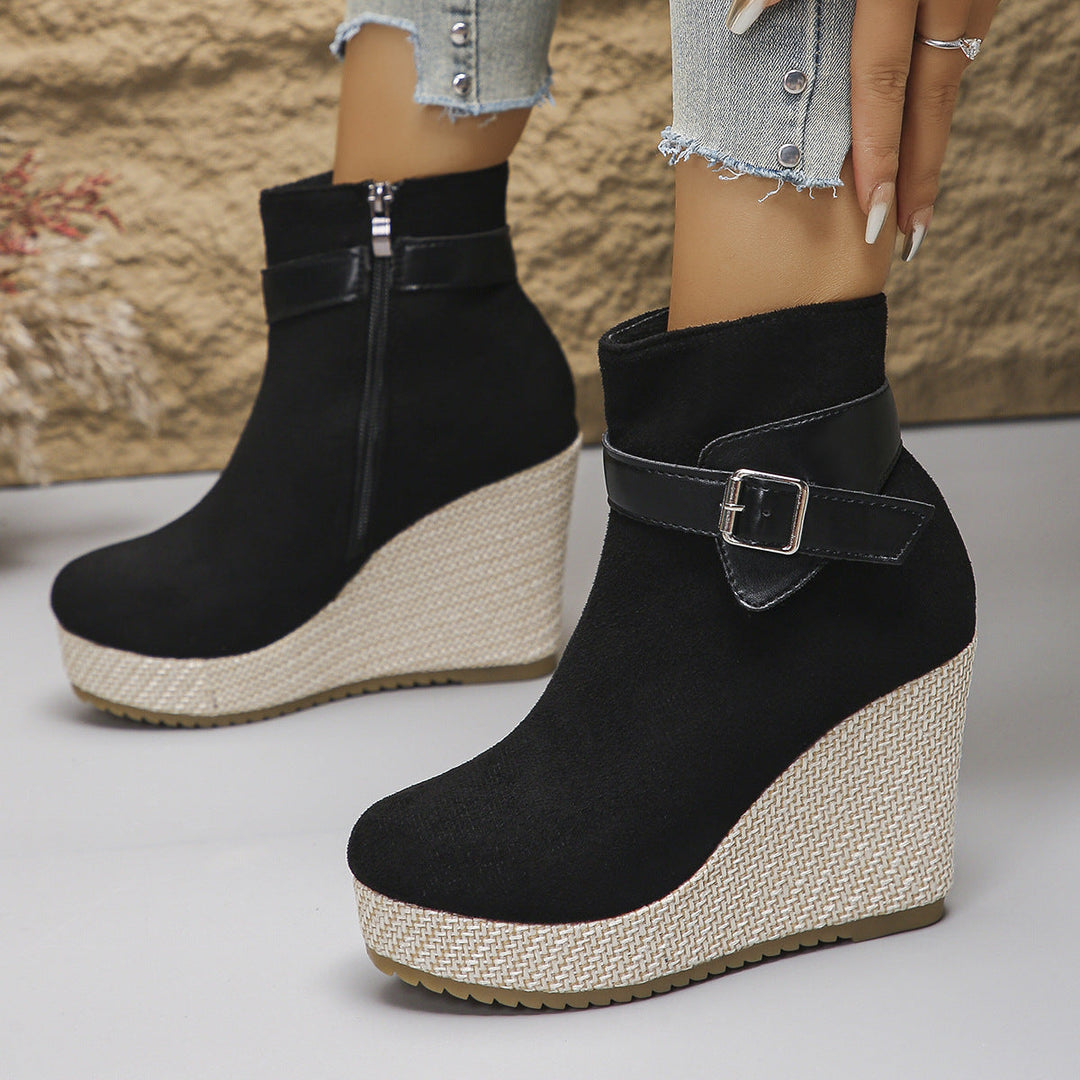 Honorine – Wedge Ankle Boots with Buckle and Side Zip