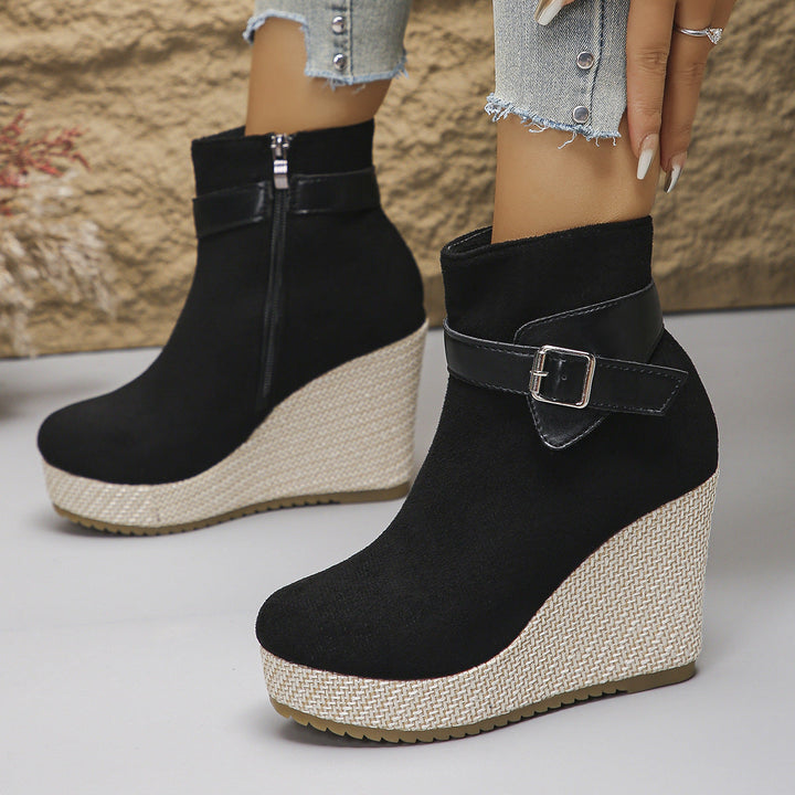 Honorine – Wedge Ankle Boots with Buckle and Side Zip