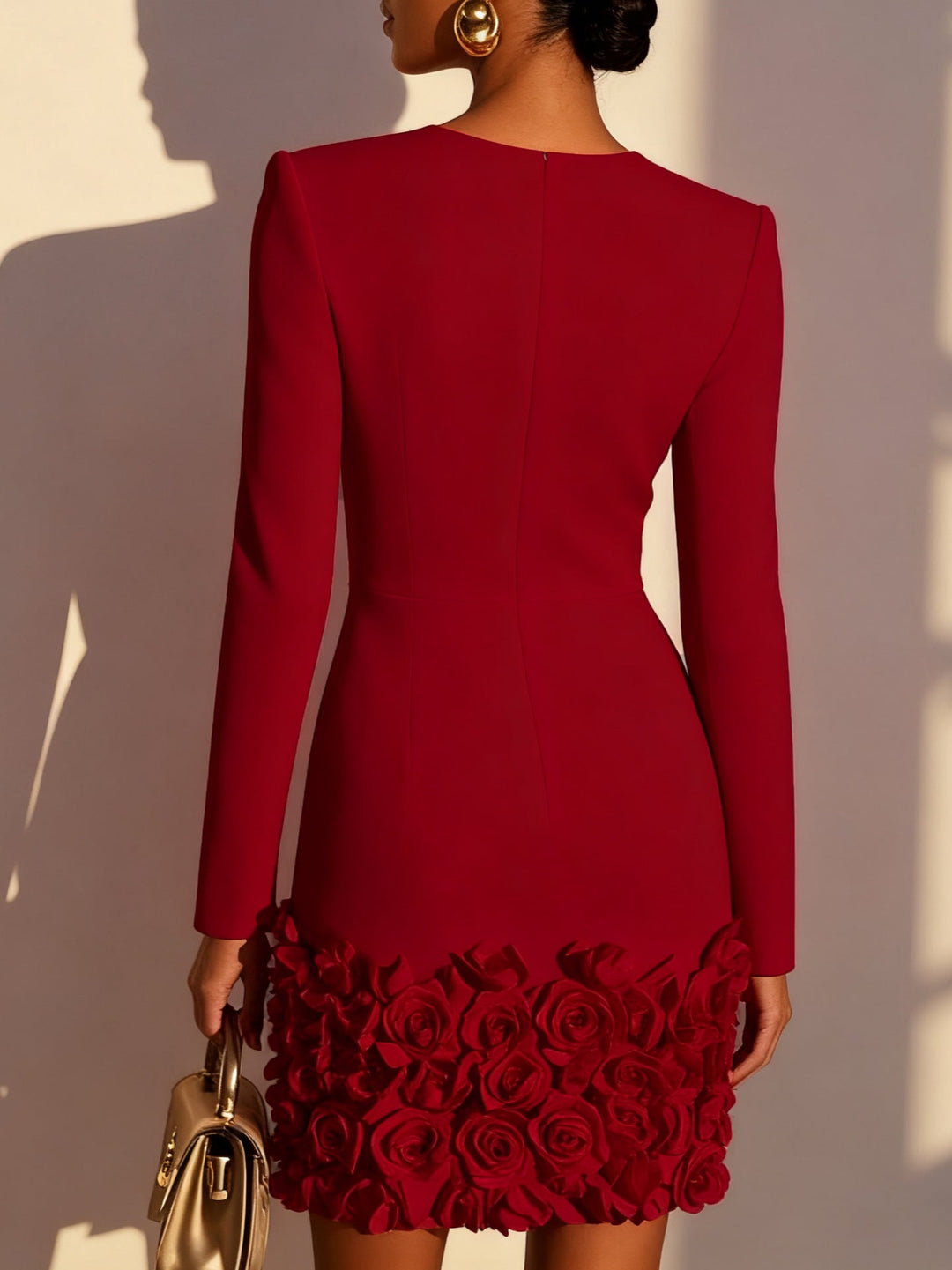 Rosalie – Fitted Dress with Embossed Floral Hem