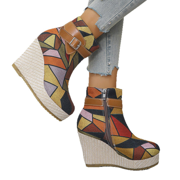 Honorine – Wedge Ankle Boots with Buckle and Side Zip
