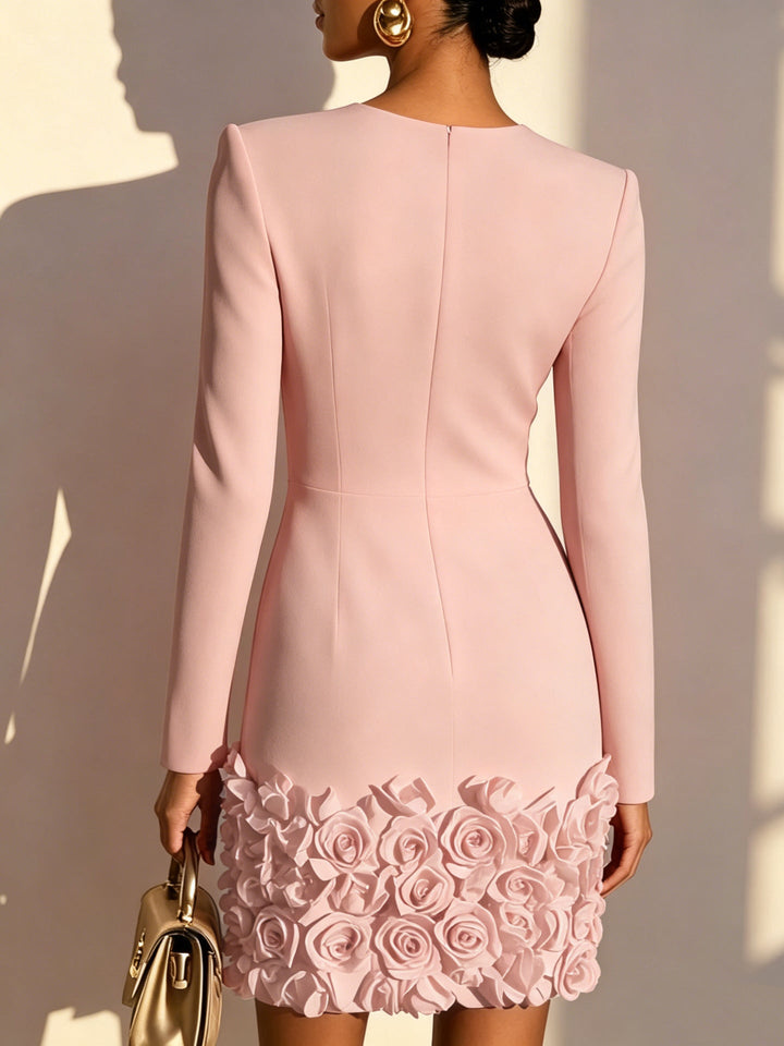 Rosalie – Fitted Dress with Embossed Floral Hem