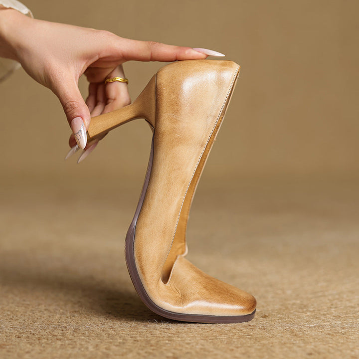 Elviera Square Leather Pumps
