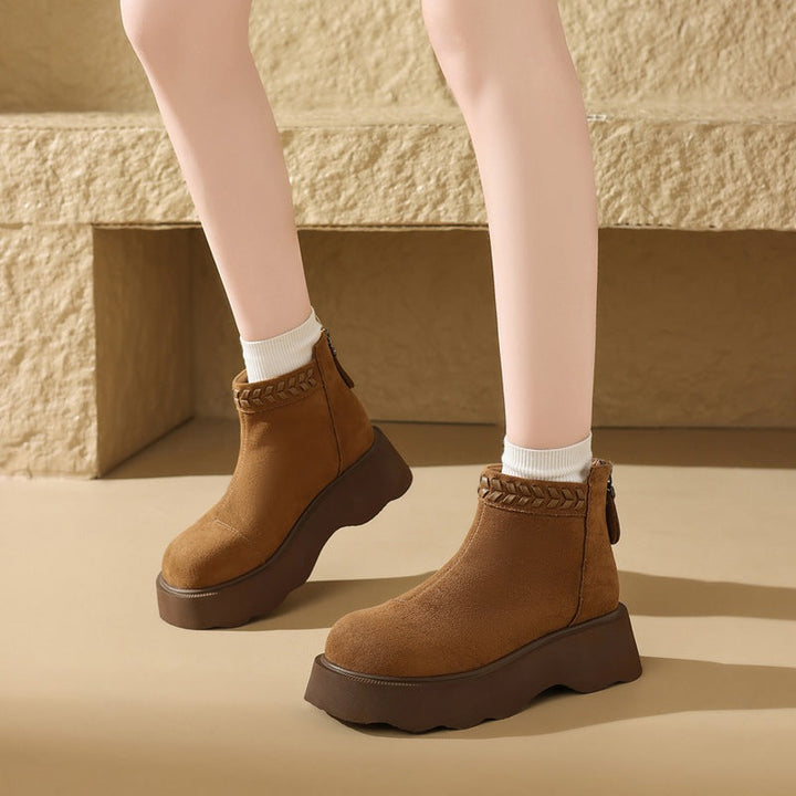 Rosine – Fleece-Lined Platform Ankle Boots with Back Zip