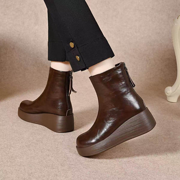 Solange – Fleece-Lined Leather Wedge Ankle Boots