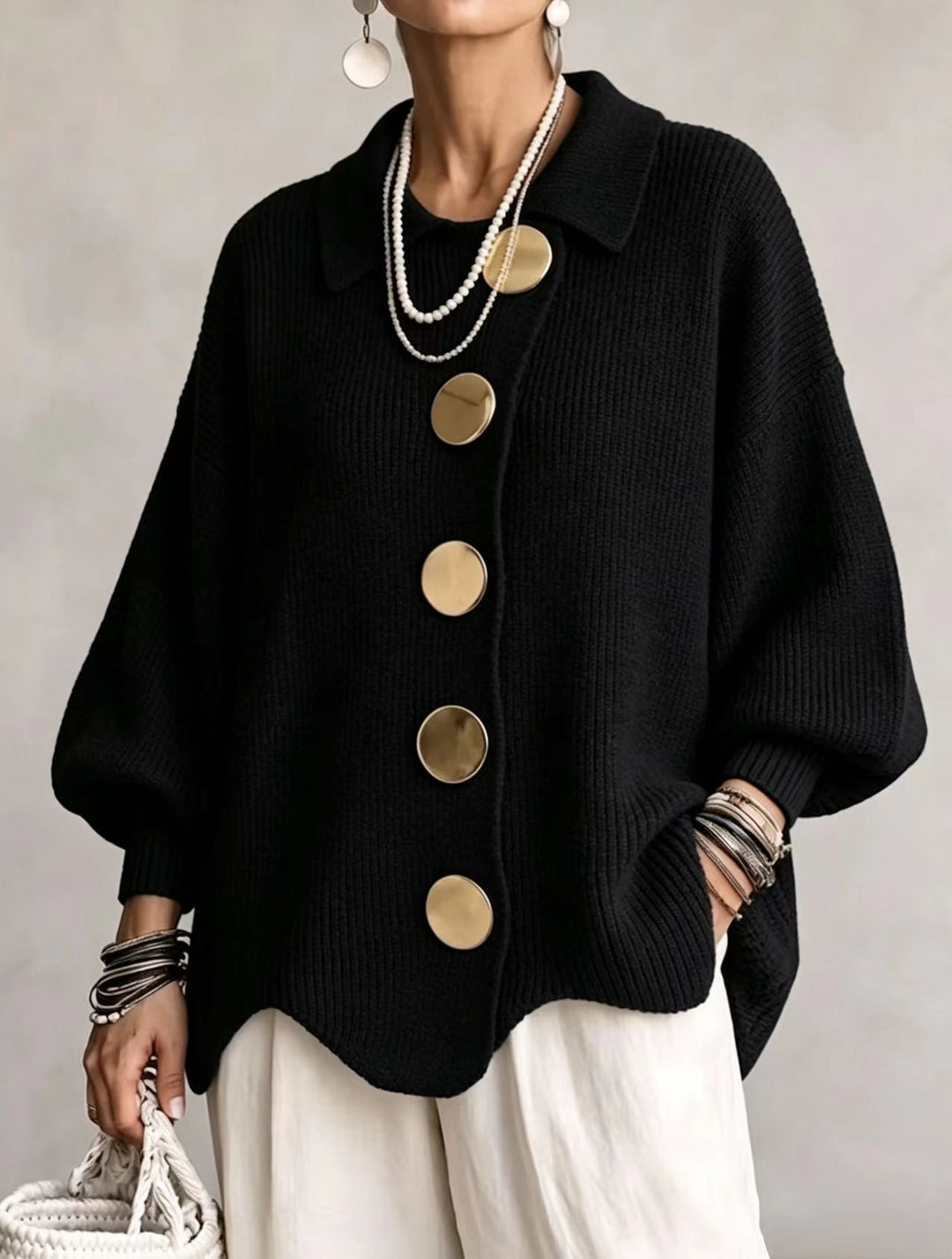 RUTH | Oversized collared cardigan - Black
